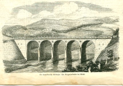 Illustrirte Zeitung No. 698 Leipzig 15. November 1856 Seite 312 Ausschnitt, Die hannöversche Südbahn, Die Kragenhofbrücke bei Kassel