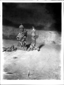 Images of Snake Altar gods at the pueblo of Oraibi, Arizona, ca.1898 (CHS-4648)