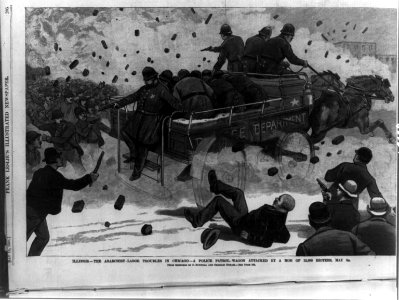 Illinois - the anarchist-labor troubles in Chicago - a police patrol-wagon attacked by a mob of 12,000 rioters, May 3d LCCN99614110
