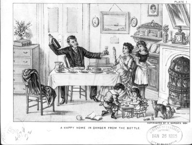 Illustration of the dangers of alcoholic beverages)- A happy home in danger from the bottle, pl. 1 LCCN2006690209