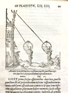 Illustration, män som mäter avstånd. Bok. Träsnitt. Vetenskapliga instrument - Skoklosters slott - 87093