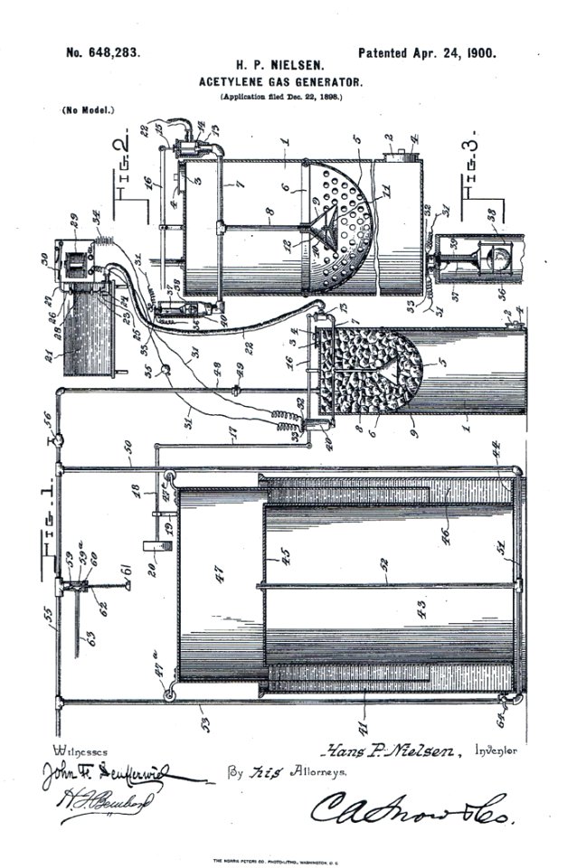 Illustration US Patent 648283 Acetyline Gas Generator