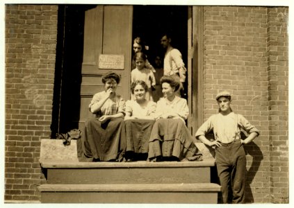 In doorway is Mary Deschene, 11 years old. Helper in Glenallen Mill. LOC nclc.02303