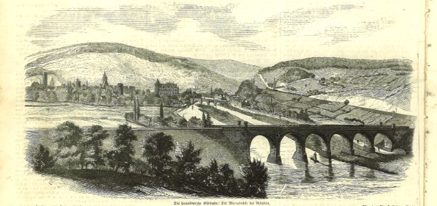 Illustrirte Zeitung No. 698 Leipzig 15. November 1856 Seite 312 Ausschnitt, Die hannöversche Südbahn Die Werrabrücke bei Münden