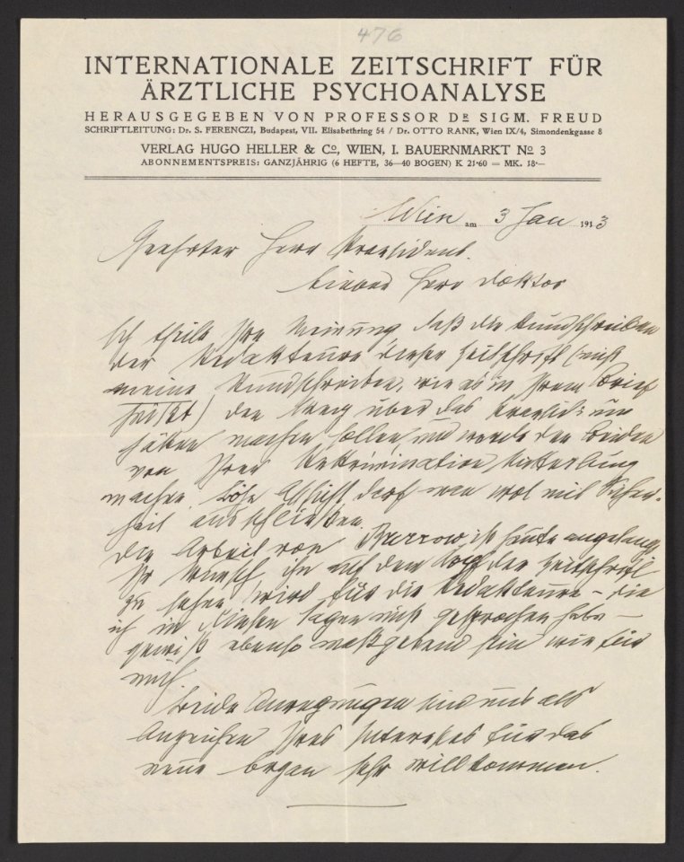 Image 2 of Sigmund Freud Papers- General Correspondence, 1871-1996; Jung, C. G.; From Freud; Originals; 1913
