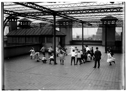 Immigrant Children Learning to Play on the Roof Garden of the Washington School. Boston 1915 Exhibit. LOC cph.3b11483