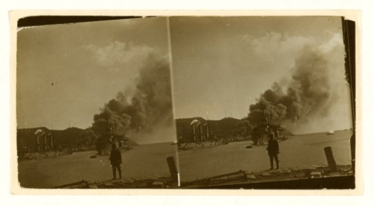In Port Arthur during the bombardment - raging fire near Golden Hill started by Japanese shells LCCN2005678340
