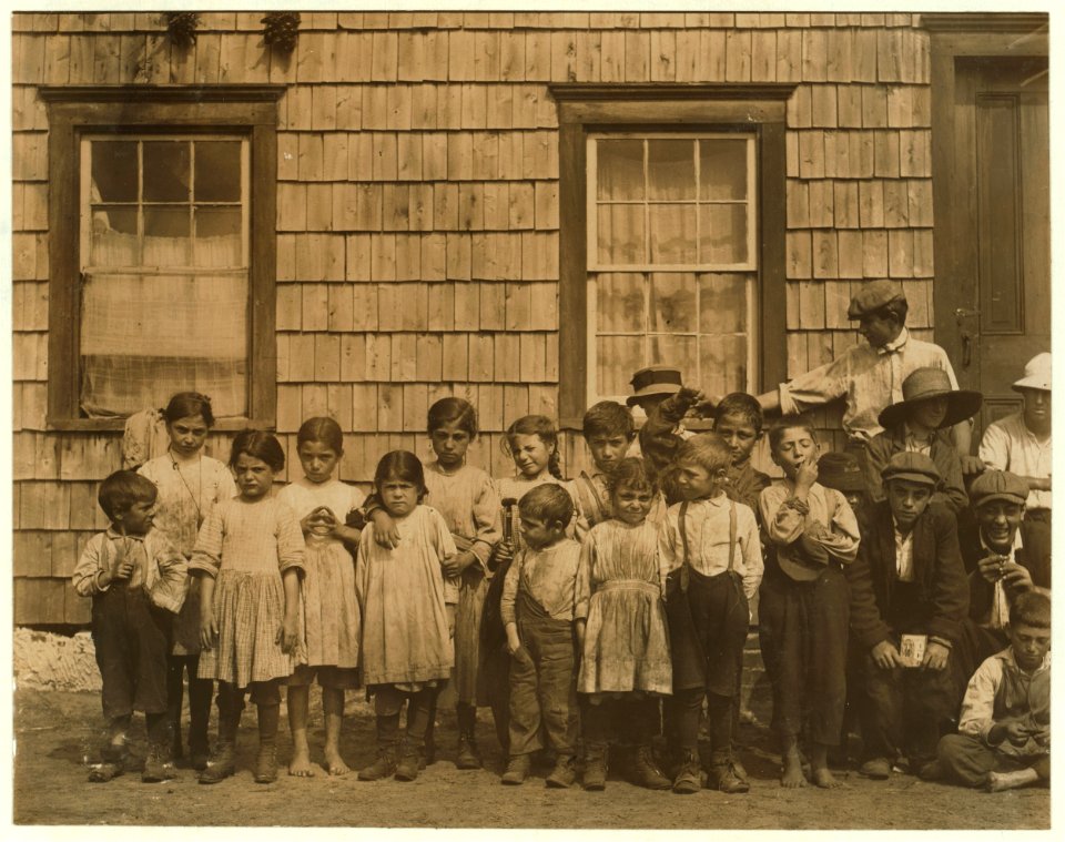In the group are- 2 four year old boys, 1 five year old boy, 1 six year old boy, 1 ten year old boy, 1 eleven year old boy, 1 twelve year old boy, 2 five year old girls, 1 six year old girl, LOC nclc.00052