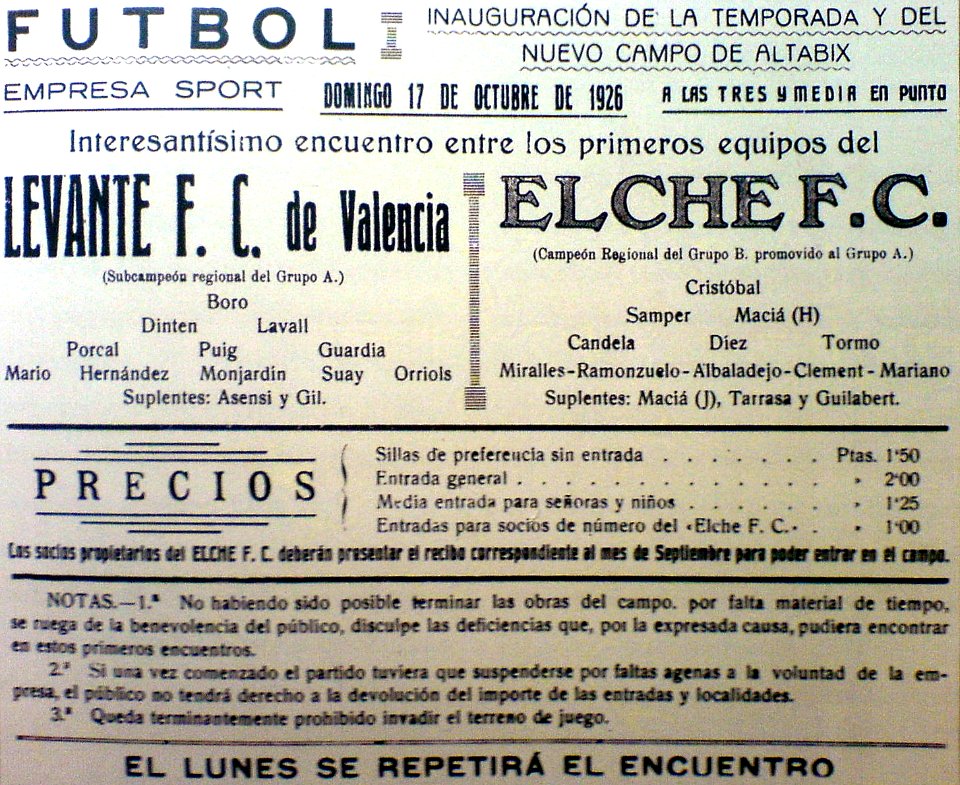 Inauguración campo de Altabix 1926 Elche