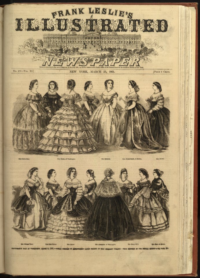 Inauguration ball at Washington, March 4, 1861 - superb costumes of distinguished ladies present on that brillant occassion - from sketches by our special artists. LCCN97516398