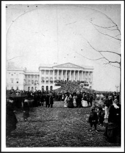 Inauguration of President Hayes, showing Senate wing of the U.S. Capitol and the crowd on the lawn before it, March 5, 1877 LCCN00650939