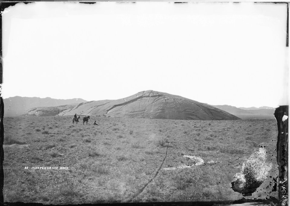 Independence Rock, Wyoming. Noted landmark on the Oregon Trail, a granite dome rising out of the Sweetwater Plain... - NARA - 516895