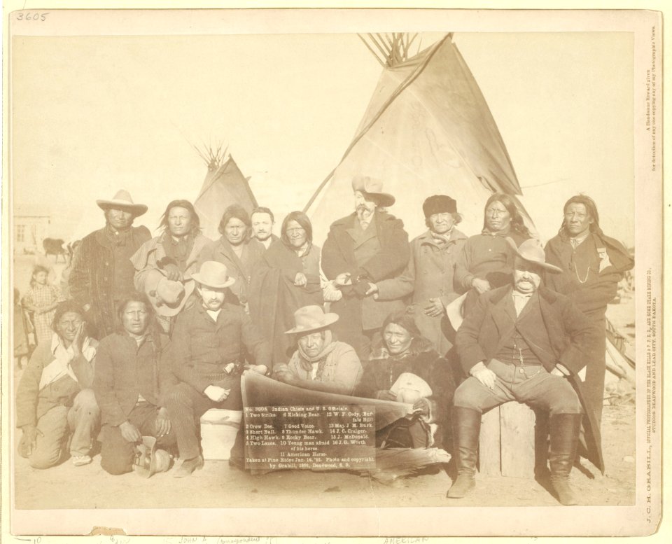 Indian chiefs and U.S. officials. 1. Two Strike. 2. Crow Dog. 3. Short Bull. 4. High Hawk. 5. Two Lance. 6. Kicking Bear. 7. Good Voice. 8. Thunder Hawk. 9. Rocky Bear. 10. Young Man Afraid LCCN99613902