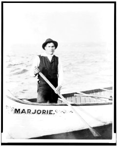Indian guide for the rapids, standing in canoe, in the Sault Sainte Marie region of Michigan LCCN93517233