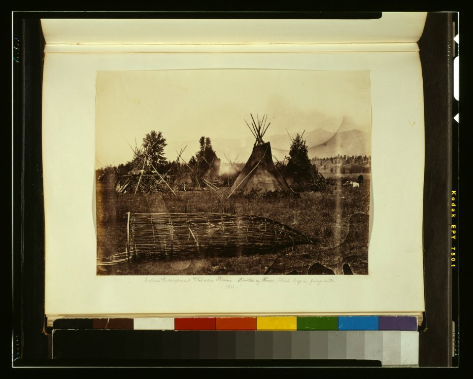 Indian encampment, Tobacco Plains, Kootenay (i.e., Kootenai) River - fish trap in the foreground, 1861 LCCN2003668216