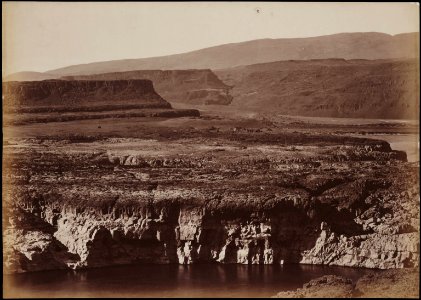 Indian Village at the Head of the Dalles Columbia River Oregon by Carleton E Watkins