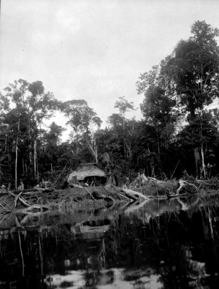 Indianhydda vid floden. Rio Huapagra, Darién, Panamá. Etnisk grupp, Emperá-Chocó. Rio Huapagra - SMVK - 003973