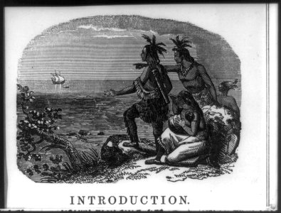 Indians standing on shore looking at small boat approaching from ship LCCN2002723303