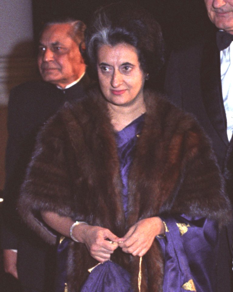 Indira Gandhi detail, from- Indira Gandhi and the Johnsons at the North Portico of the White House (cropped)