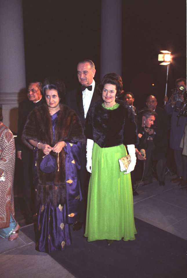 Indira Gandhi and the Johnsons at the North Portico of the White House