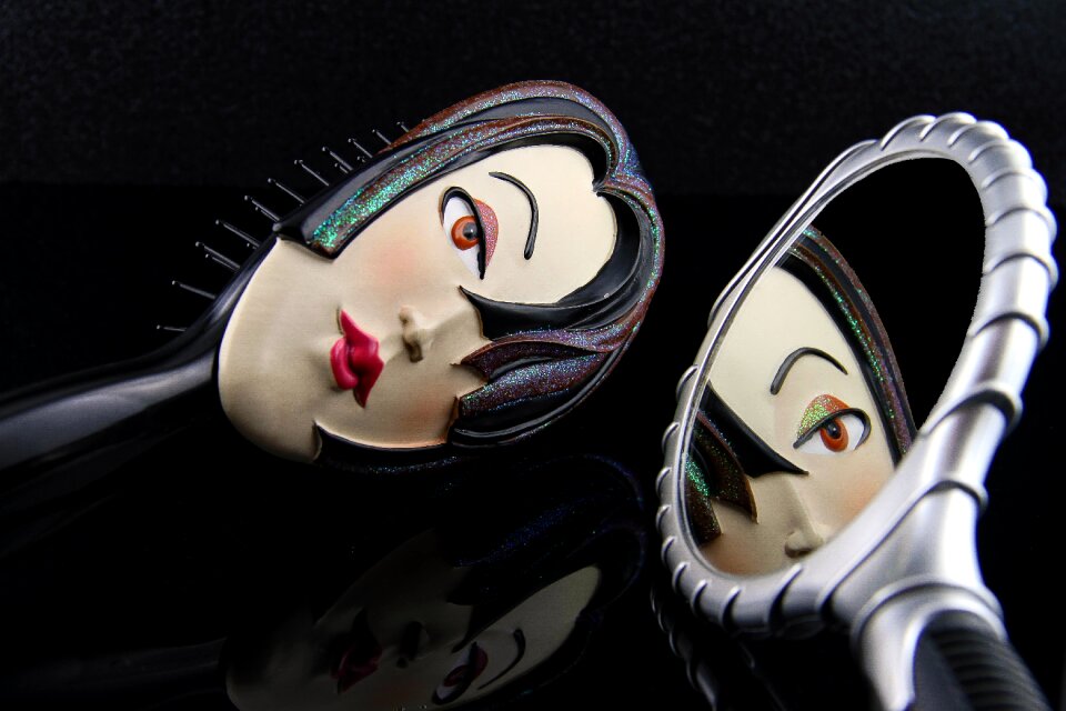 Black background hair brush mirror