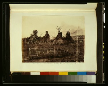 Indian encampment, Tobacco Plains, Kootenay (i.e., Kootenai) River - fish trap in the foreground, 1861 LCCN2003668216 photo