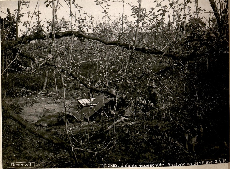 Infanteriegeschütz-Stellung an der Piave. 2.-5.18. (BildID 15617816)