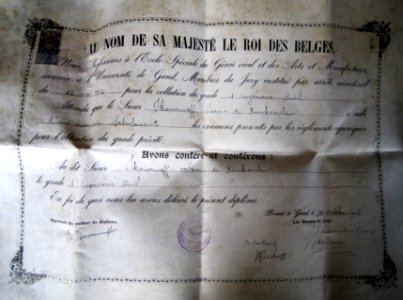 Ivan Ikonomov's Diploma as a Civile Engineer from the University of Ghent, Belgium