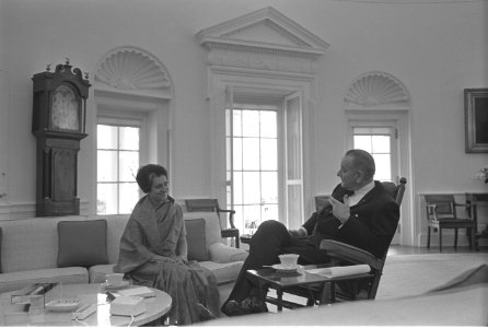 Indira Gandhi and LBJ meeting in the Oval Office (1)