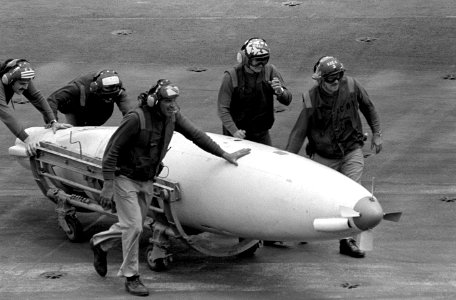 Inflight refueling pod on USS Eisenhower (CVN-69) 1980