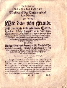 Infoblatt des Ev. Festgottesdienstes zu Preßburg (1638)