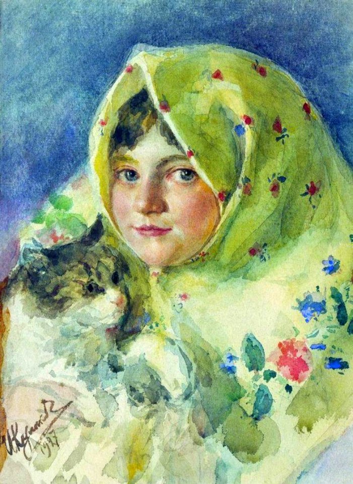 Ivan Kulikov Tanja with a cat. 1927
