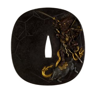 Iwamoto Konkan - Tsuba with Marishiten - Walters 51253
