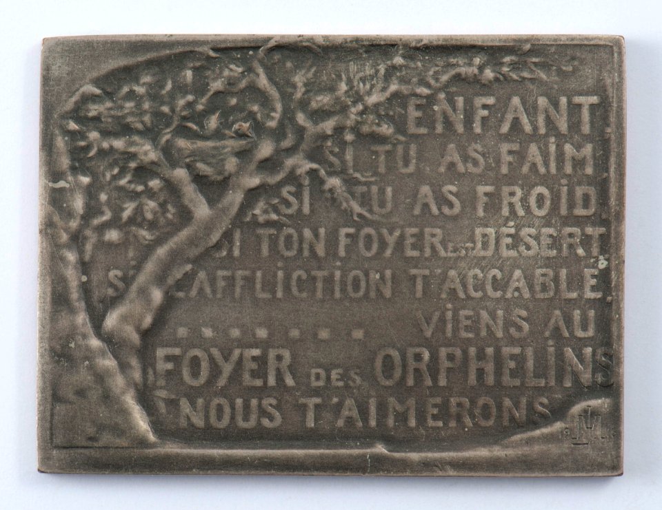 J'Accueille l'Infortune 1914, plaquette by Jacques Marin (1877-1950), Belgium, 1916, Coins and Medals Department of the Royal Library of Belgium, 2Lef67 - 37 (verso)