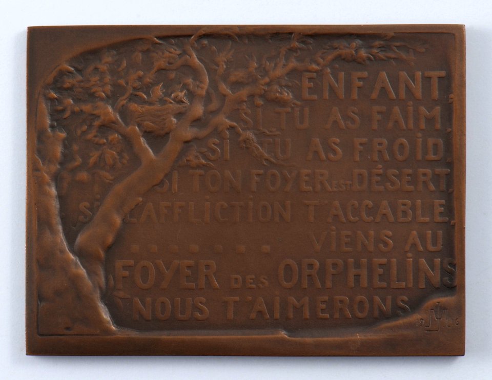 J'Accueille l'Infortune 1914, plaquette by Jacques Marin (1877-1950), Belgium, 1916, Coins and Medals Department of the Royal Library of Belgium, 2Lef67 - 39 (verso)