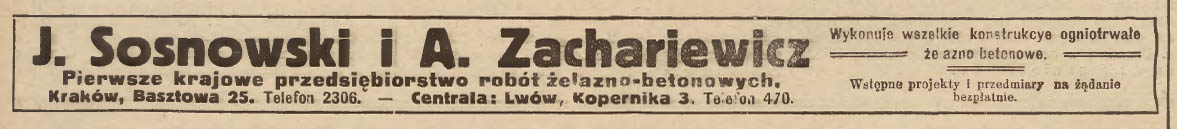 J. Sosnowski, A. Zachariewicz. Advertisement in Tygodnik Mieszczanski № 27, 1912