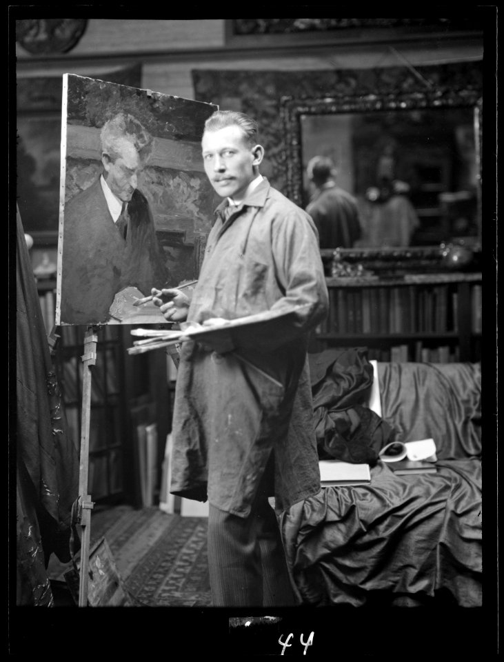 J.M. Williamson painting a portrait of Arnold Genthe LOC agc.7a09326