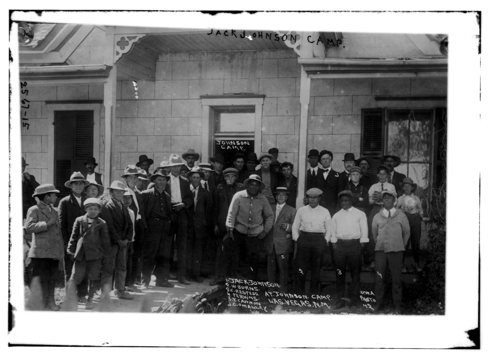 Jack Johnson camp- W. Burns, C. Respress, Perkins, T. Cannon, C. O' Malley LCCN2014692190