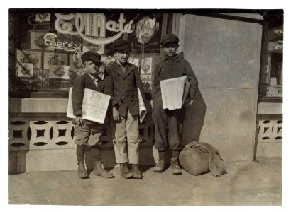 Jack Ryan, 6 years old and Jesse Ryan, 10 years old. Onem Smith, 12 years old and lives at 1506 S. Robinson St. Onem said- 'I never have been in school in my life but I got a pretty good LOC cph.3b30501 photo