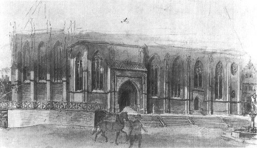 JA Gegenbauer - Freitreppe der Stiftskirche, Skizze Tuschezeichn laviert um 1840 (TSiW125)
