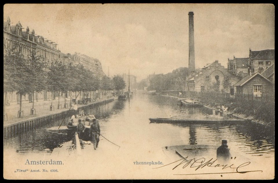 Jacob van Lennepkade met het Jacob van Lennepkanaal richting Singelgracht. Uitgave 'Vivat', Amsterdam, Afb PBKD00018000001