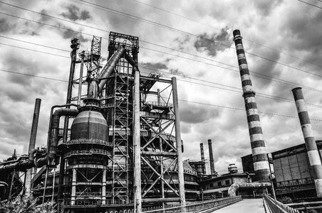 Industrial building black and white photo