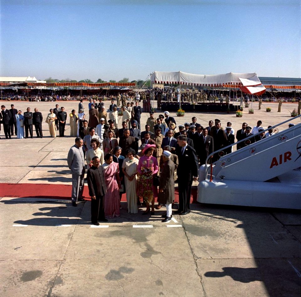 Jacqueline Kennedy arrives in New Delhi, India