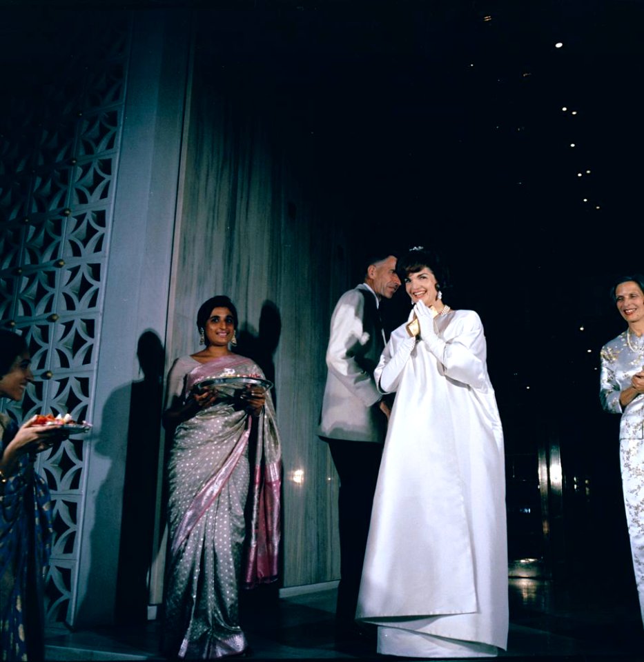 Jacqueline Kennedy attends a reception at the US Embassy in New Delhi
