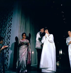 Jacqueline Kennedy attends a reception at the US Embassy in New Delhi