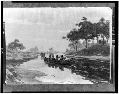 Jacques Marquette and Louis Joliet in canoe, with two other men, 1673 LCCN96511763