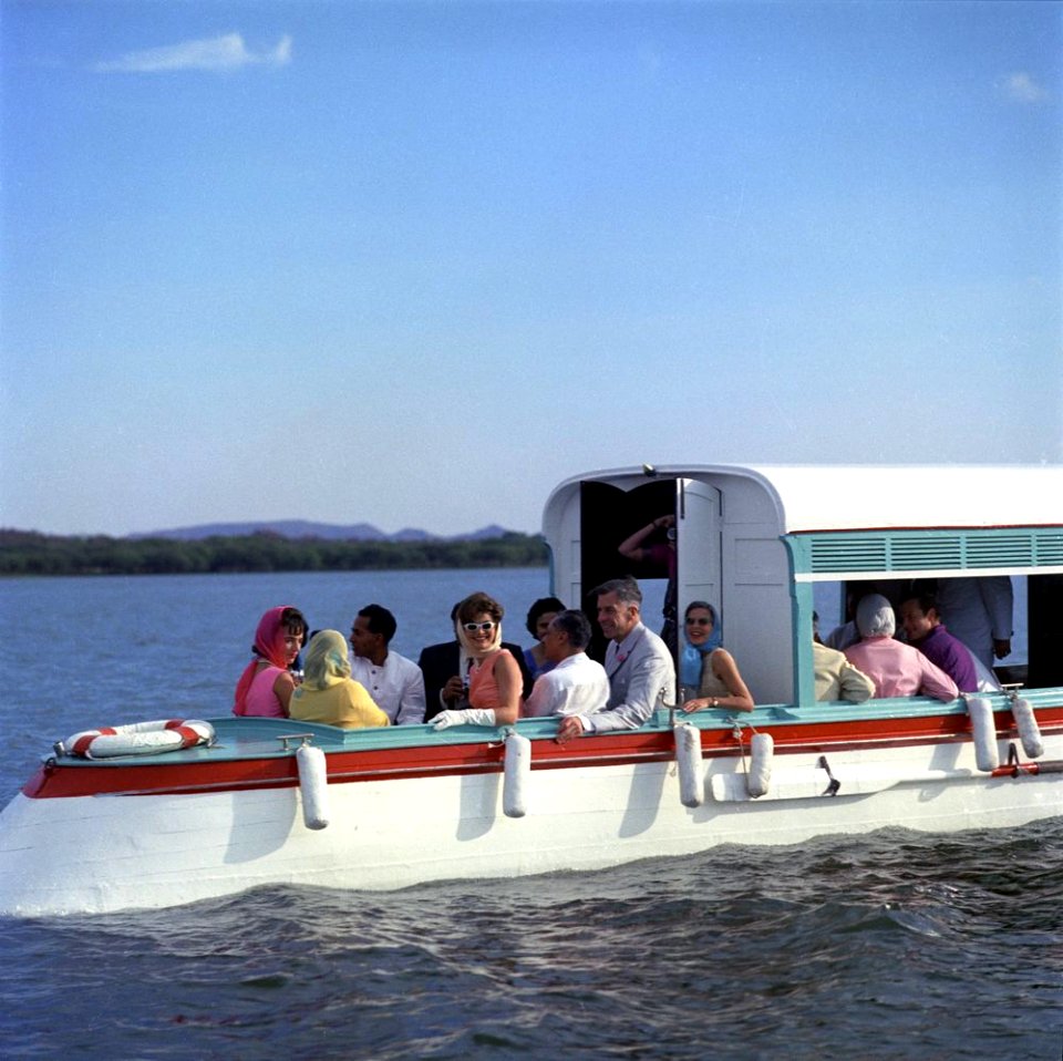 Jacqueline Kennedy takes a boat ride on Lake Pichola in Udaipur, India