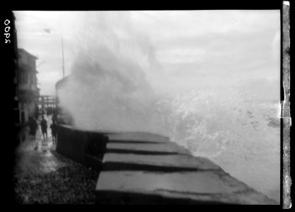 Jaffa to Jerusalem. Jaffa. A winter storm. Heavy waves breaking over the wall LOC matpc.15151