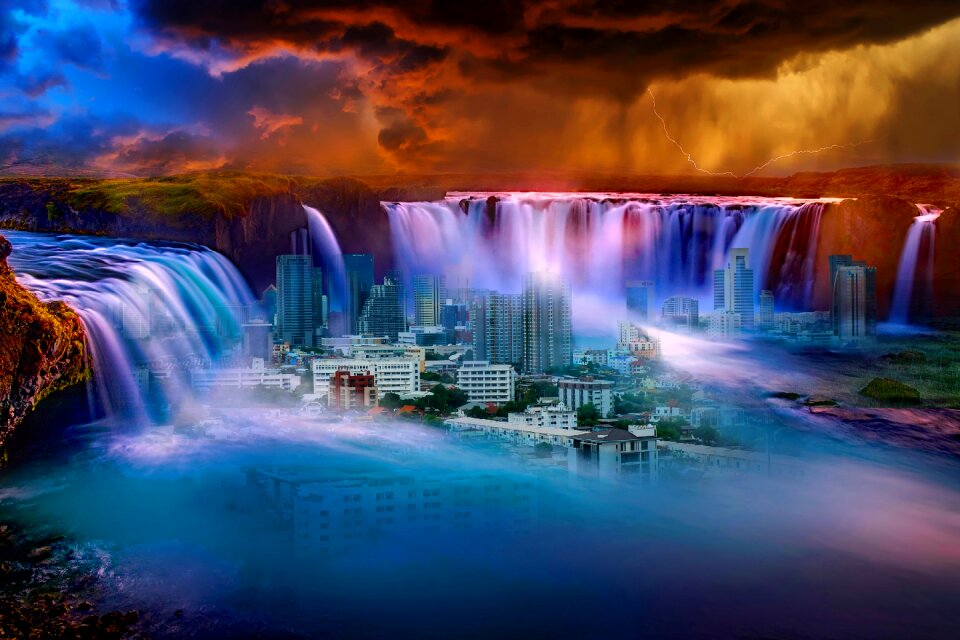 Evening panoramic river