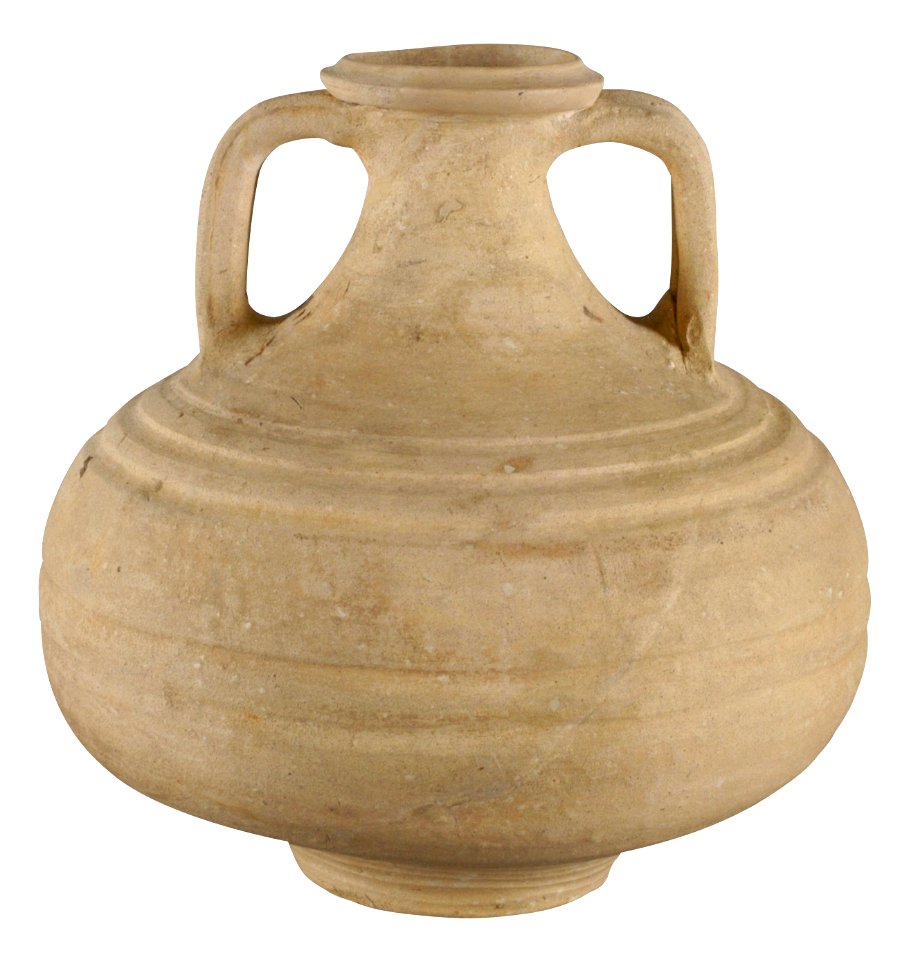 Kruikamfoor in ruwwandig oxiderend aardewerk, 150 tot 250 NC, vindplaats- Tongeren, Paspoel, zuidwestgrafveld, 1880-1882, collectie Gallo-Romeins Museum Tongeren, C126